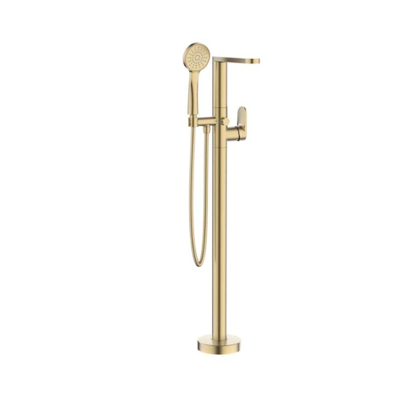 Product Cut out image of the Crosswater Drift Brushed Brass Freestanding Bath Shower Mixer